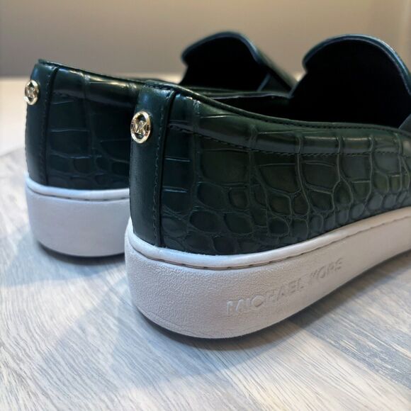 Michael Kors Keaton Moss Green Slip On Crocodile Embossed Sneakers US Size 8 M - Picture 7 of 11